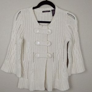 Heather B Ivory Cable Knit Bell Sleeved Cardigan